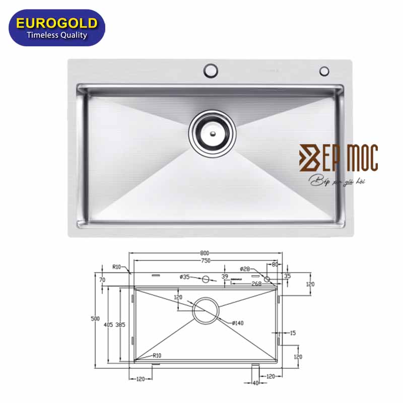 Chậu rửa bát 1 hố chống xước EUC18050EA Eurogold 2