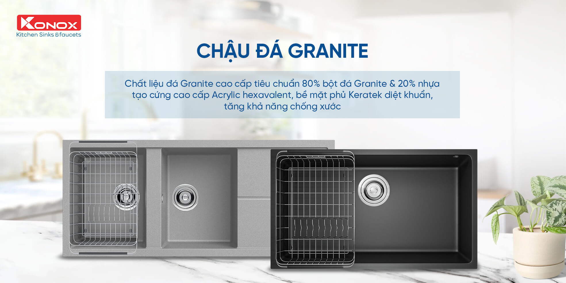 Banner chậu rửa bát (chậu đá granite)